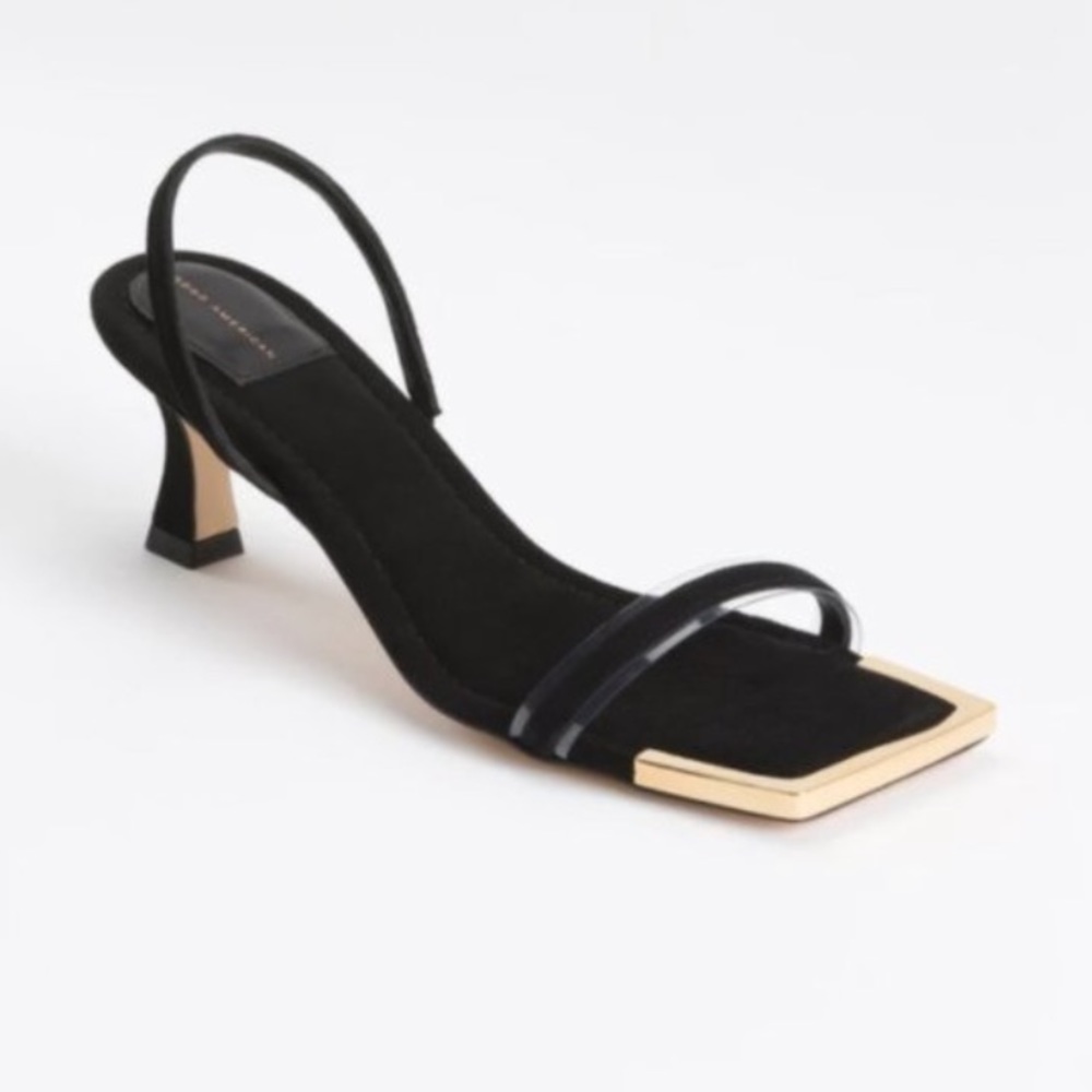 Good American Black Gold-Trim Square-Toe Slingback Sandal
